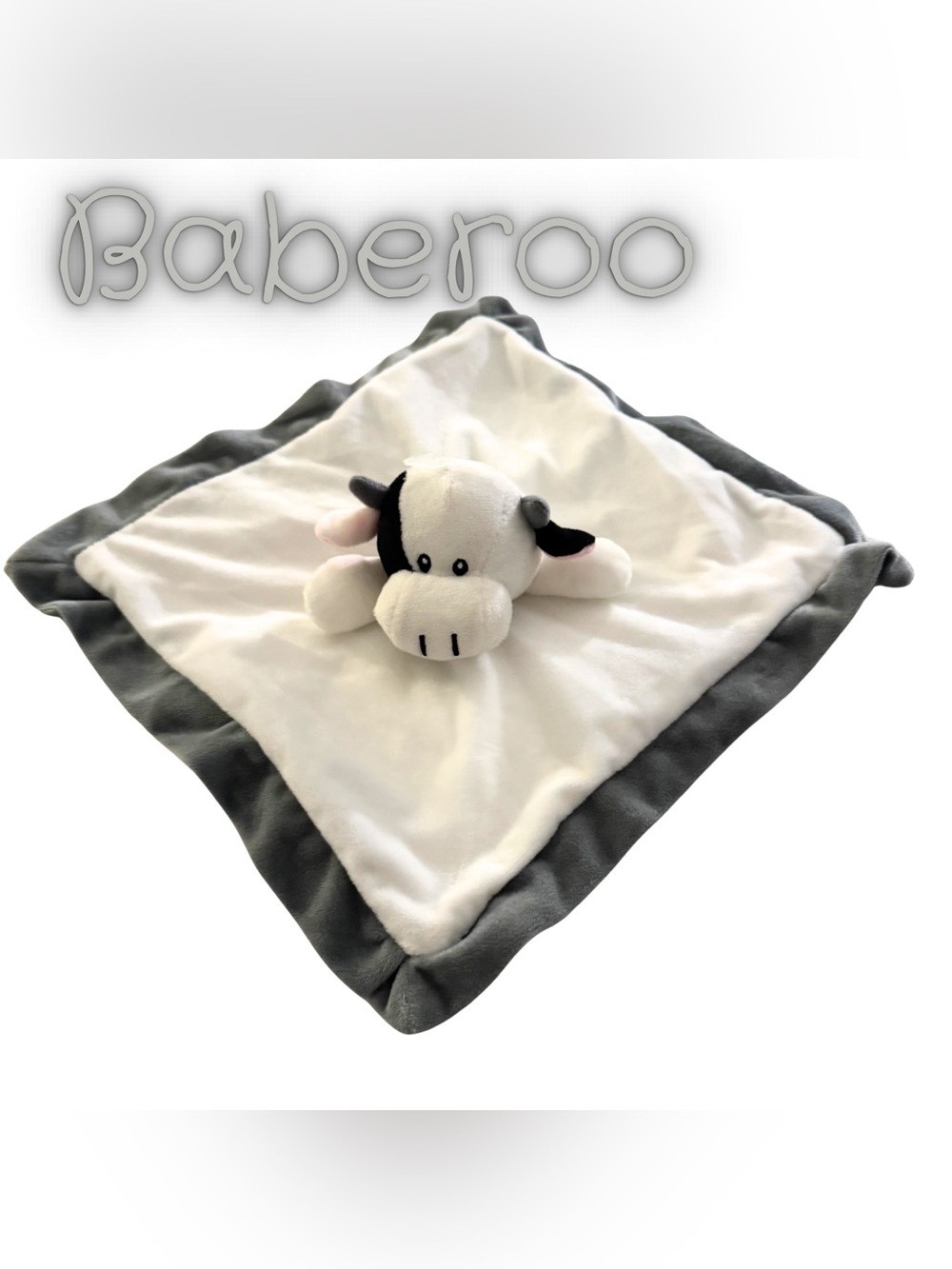Baberoo Cow Bull Plush Lovey Security Blanket White Gray Baby Soft Toy 12x12